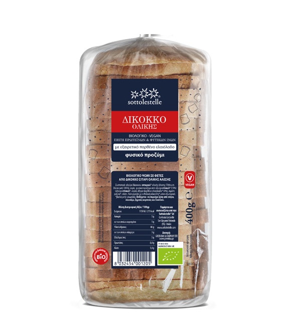 Ψωμί με Δίκοκκο Σιτάρι Ολικής σε Φέτες ΒΙΟ 400gr SOTTOLESTELLE
